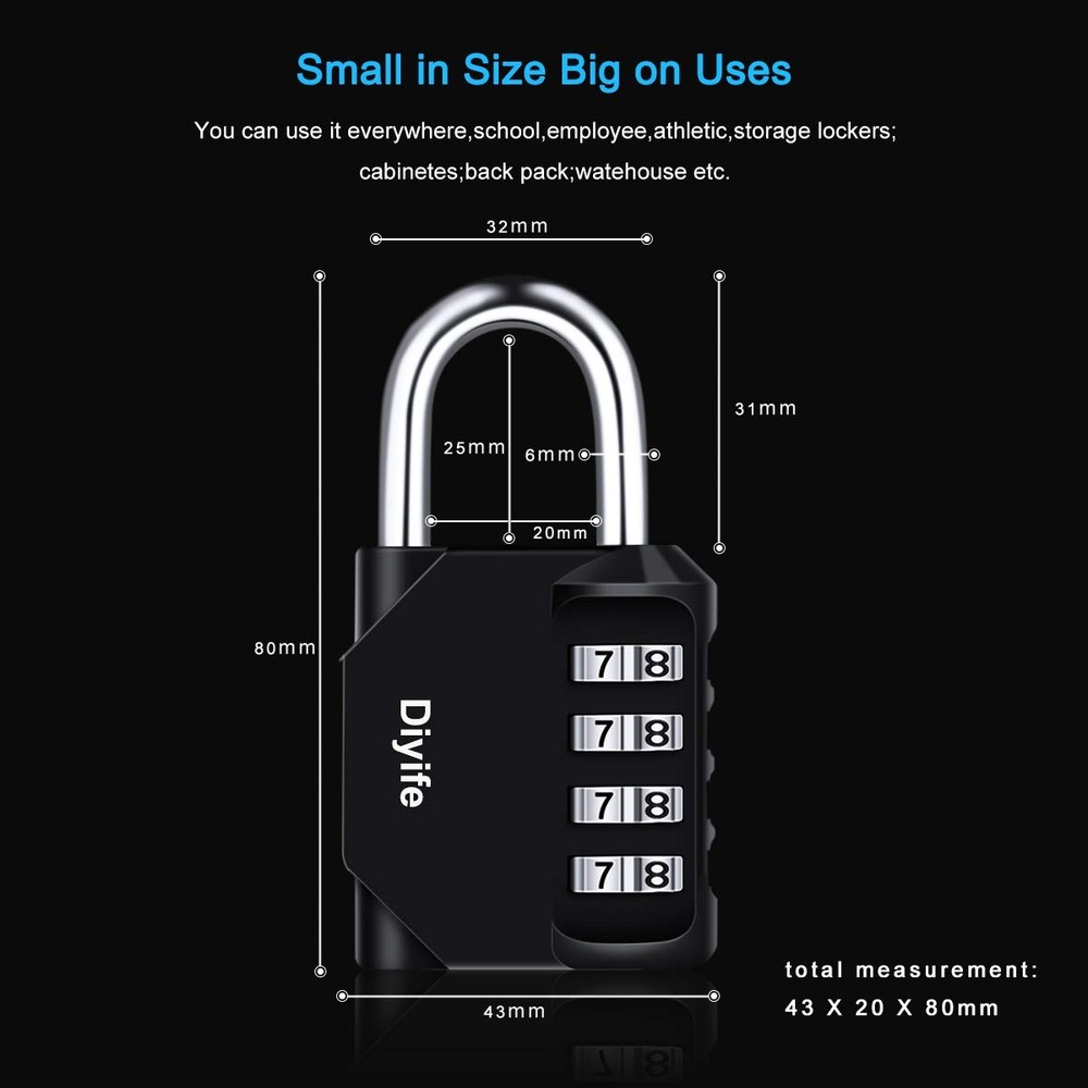 3 Pack Combination Padlock Outdoor, 4 Digit Combination Lock Waterproof, Meta...