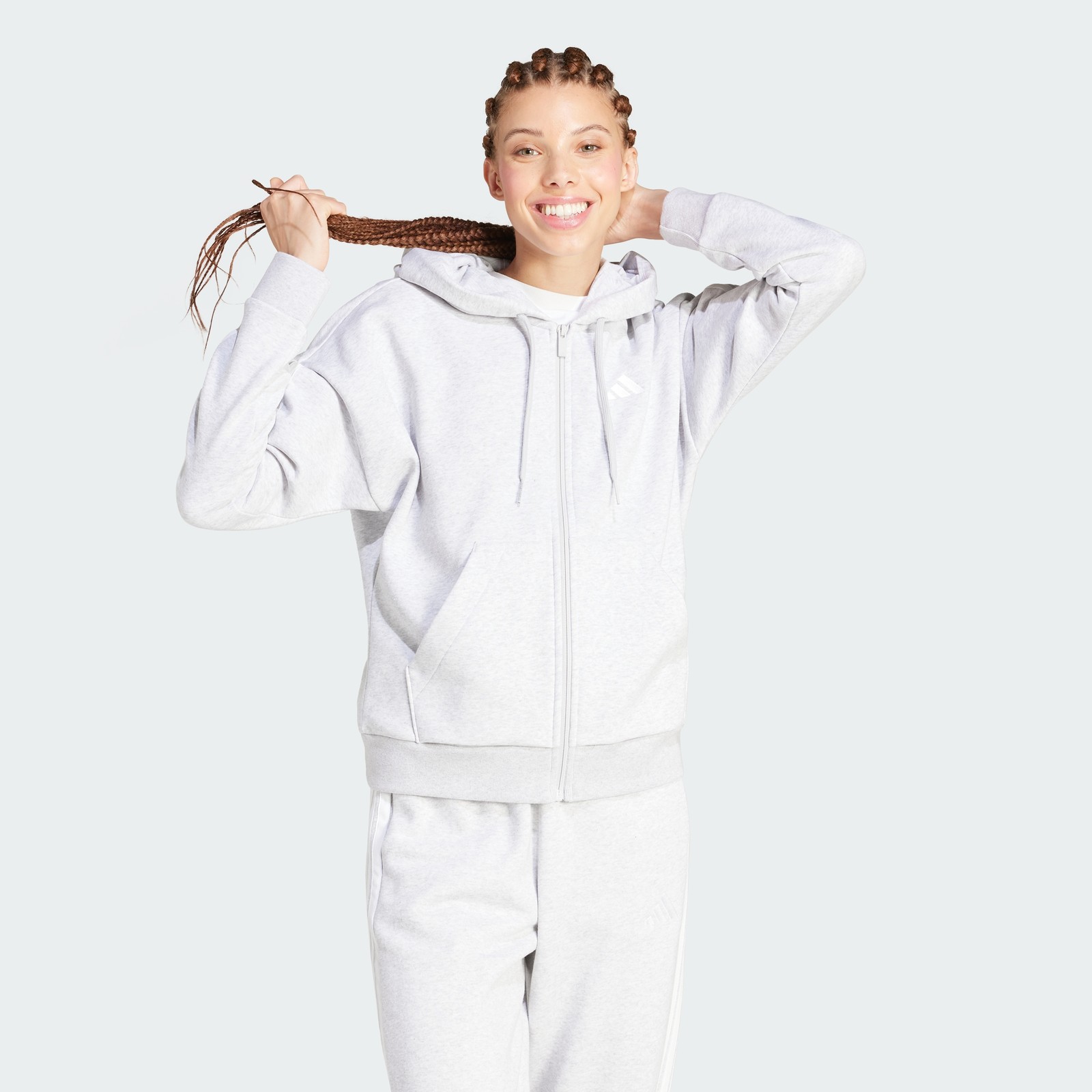 adidas women Essentials 3-Stripes Full-Zip Fleece Hoodie