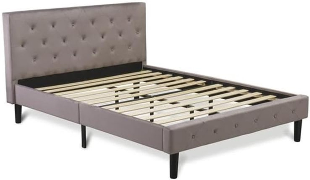 Queen Size Bed Set with Tufted Velvet Frame & Burgundy Nightstand
