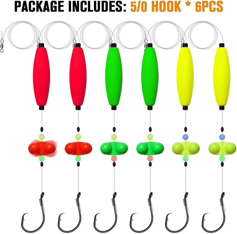 Dovesun Catfish Rigs Santee Rig Float 23", Cigar Float-5/0Hook * 6PCS