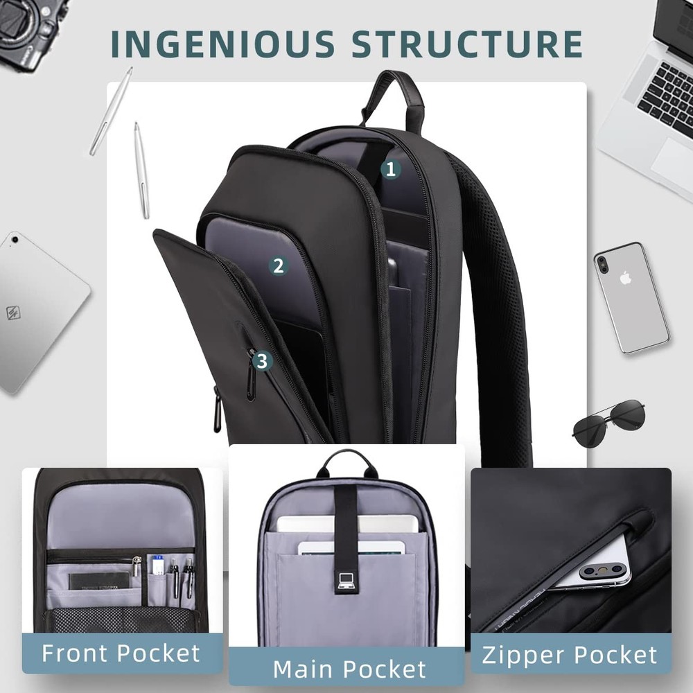 Backpack for Men Business Slim Backpack with USB Charger Computer Lightweight...