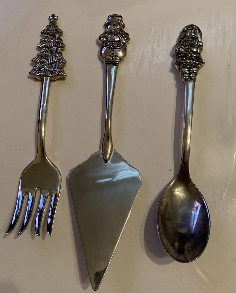 Vtg Christmas International Silver Co. Serving Utensils Spoon Fork Pie Server