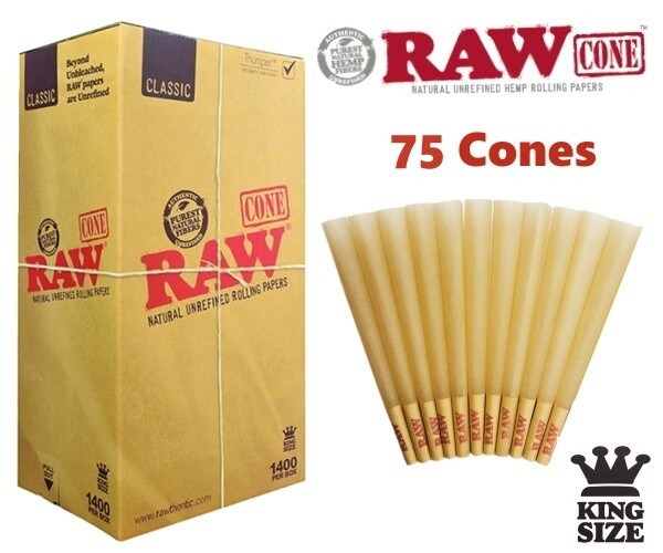 Authentic RAW Classic King Size W/Filter Tip Pre-Rolled Cones 75 Pack US
