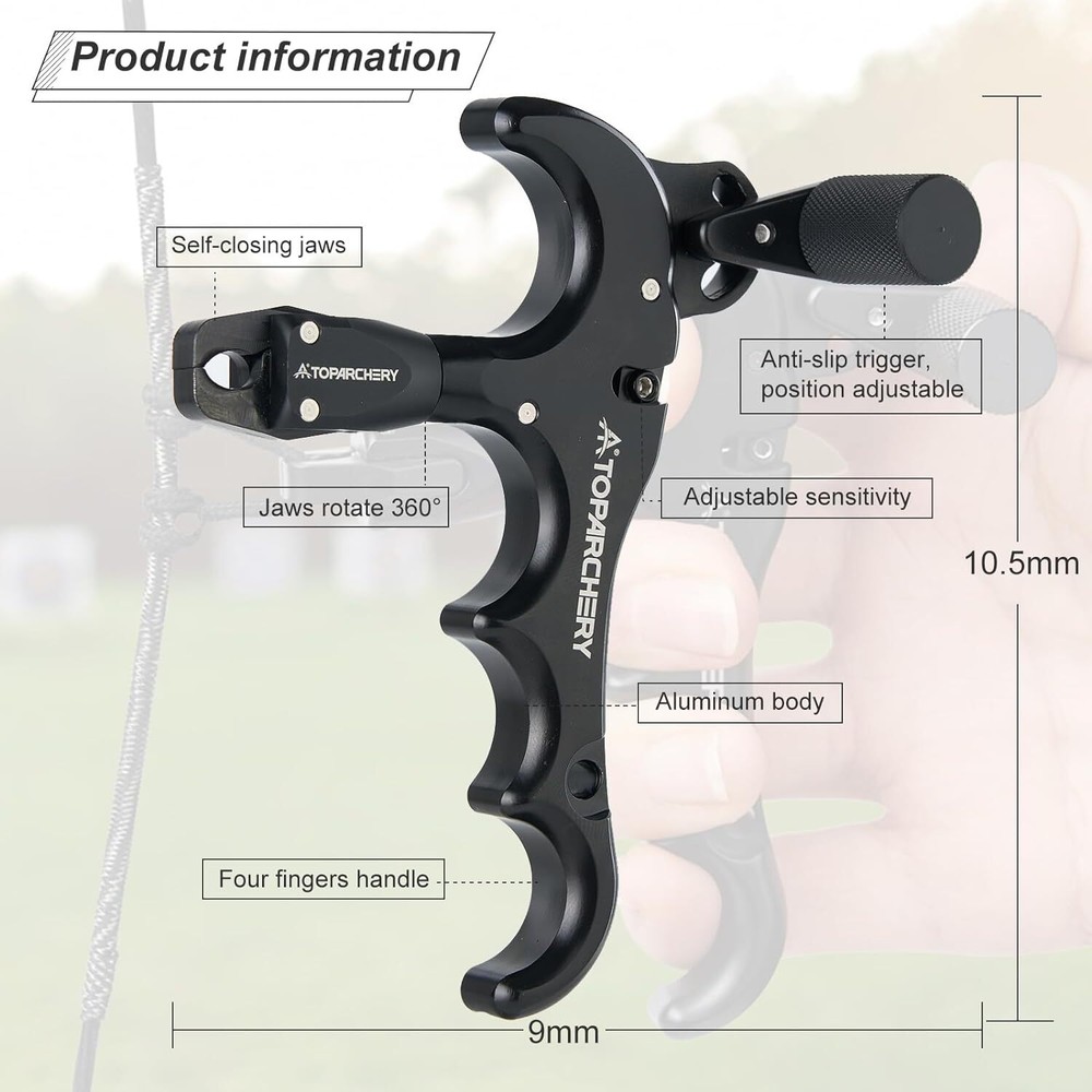 Archery 4 Finger 360°Rotatable Thumb Release Aid For Compound Bow Hunting Target