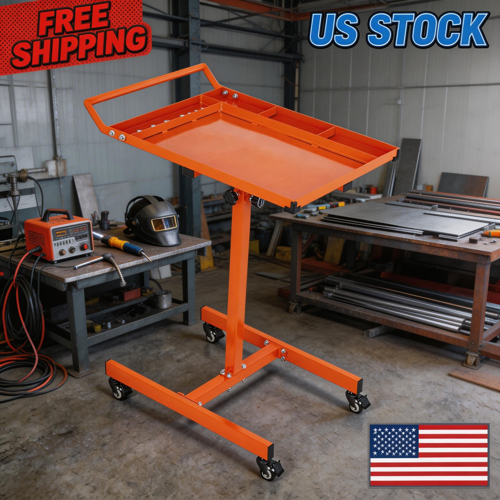 Workbench with Wheels, Heavy Duty Mobile Tool Table AdjustabLE Steel Portable
