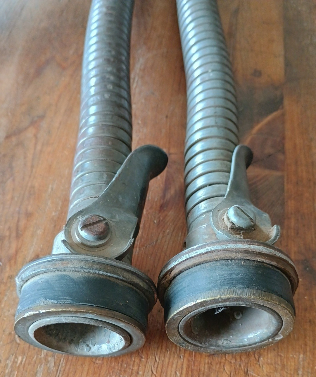 Lot of 2 Vintage Jerry Gas Can Flex Nozzle Spout w/ Screen Cap US Military Clamp