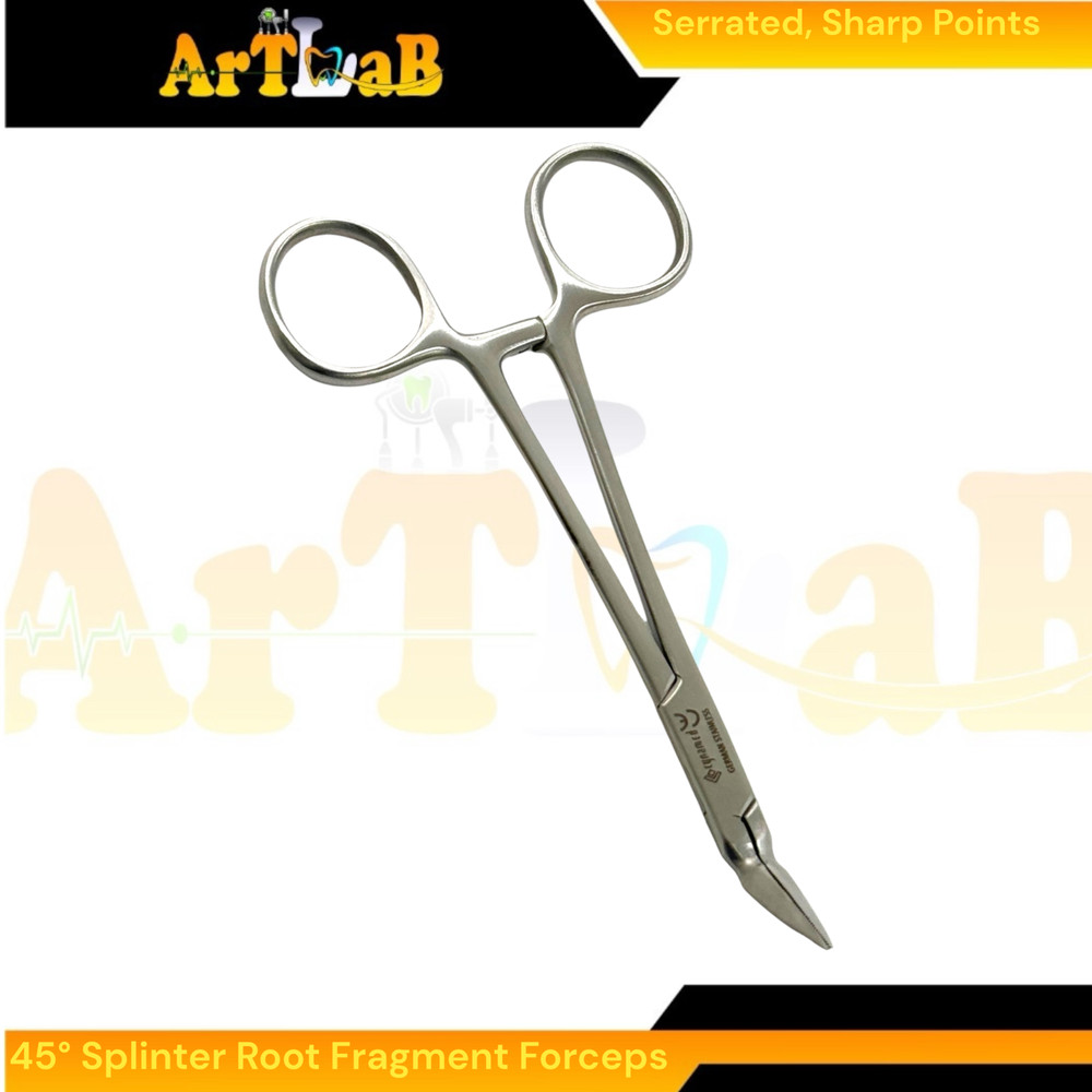 45° Splinter Root Fragment Forceps,5.5", Serrated Sharp Tips, German Steel (1pc)
