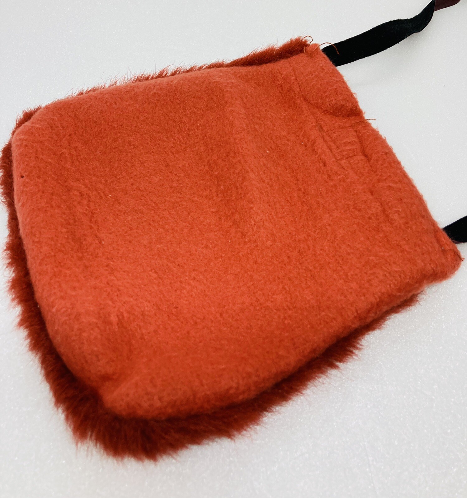Vintage 1980s Retro Fluffy Furry Handheld Pouch Makeup Mirror Phone Keys Bag 22