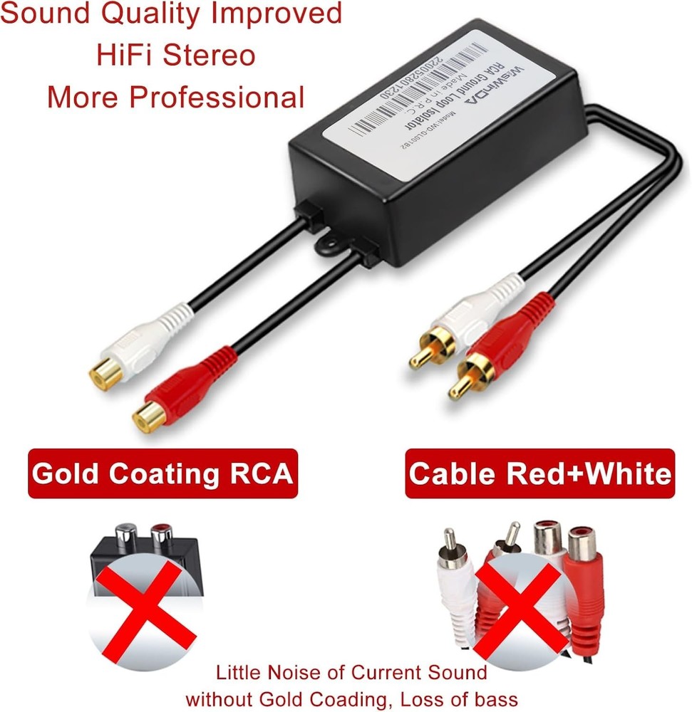 RCA Noise Filter Hum Eliminator Ground Loop Isolator No Affect Bass Quality I...