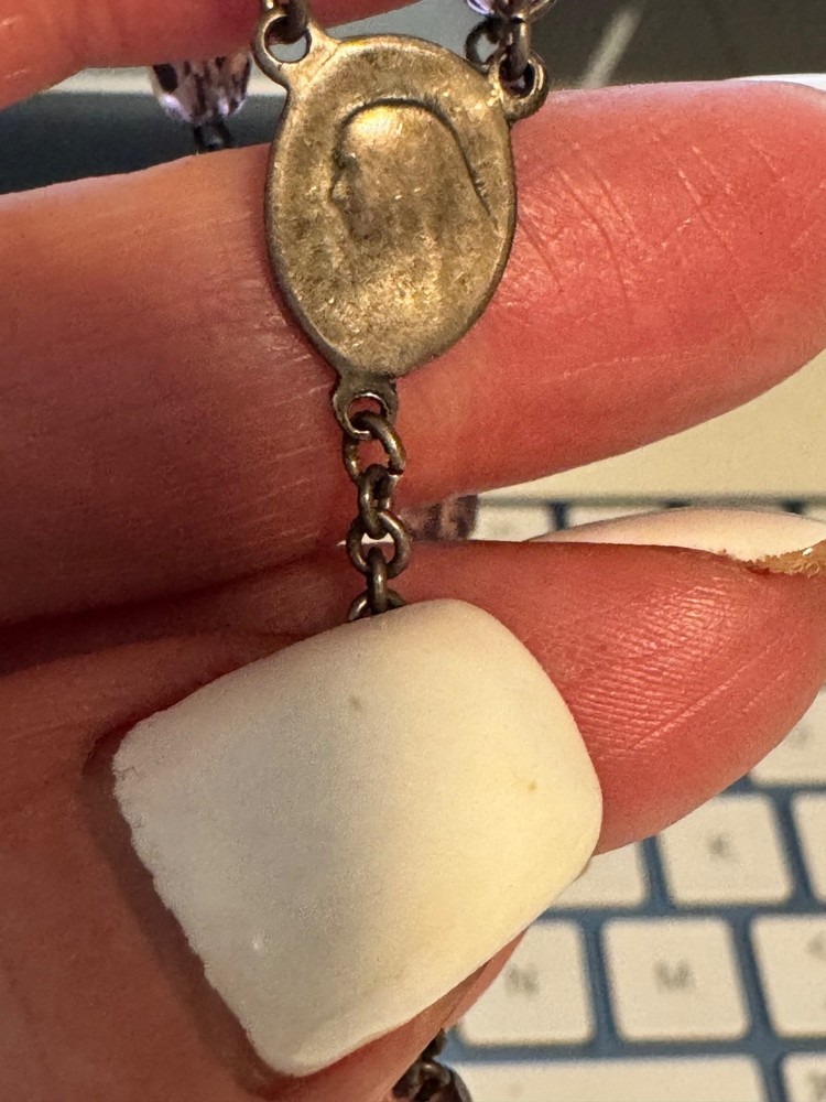 Vintage Glass Amethyst Bead Rosary Sterling Silver Italy