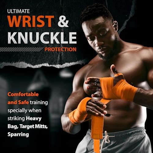 Boxing Hand Wraps Inner Gloves - 180 Inch Elasticated Thumb Loop Orange