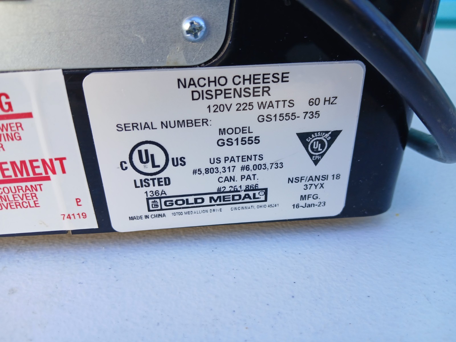 Gold Medal Nacho Cheese Dispenser GS1555 – 120V – Minor Repair/Cleaning