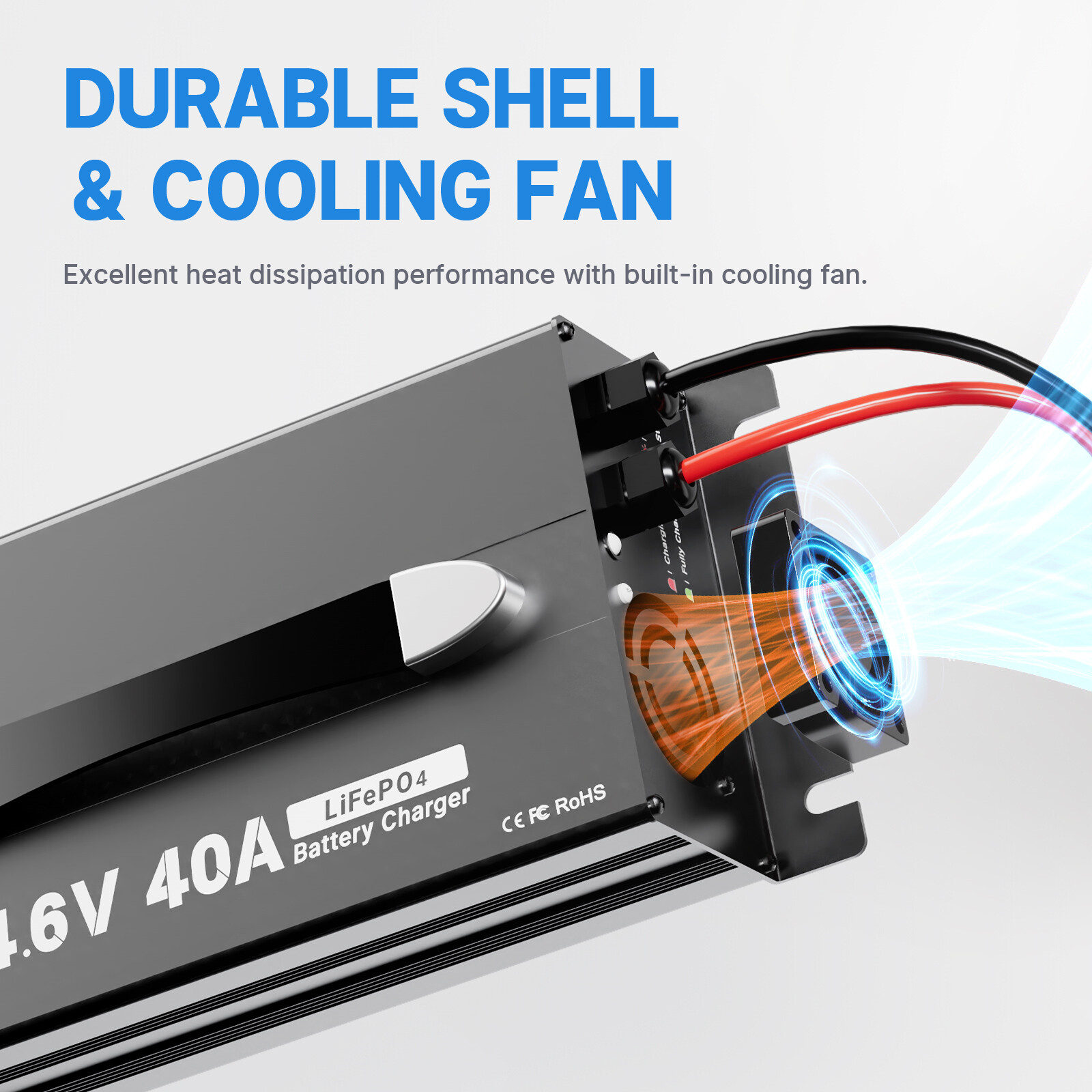 Redodo 14.6V 40A LiFePO4 Lithium Battery Charger with LED Display Upgrade Handle