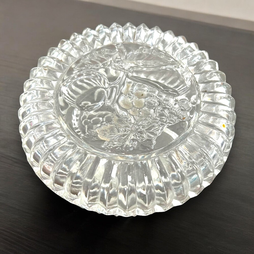 Clear Pressed Glass Candy Dish Lidded Embossed Fruit Design Vintage