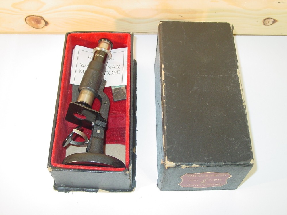 Antique Collectable WOLLENSAK MICROSCOPE 250 POWER Original Box & Instructions