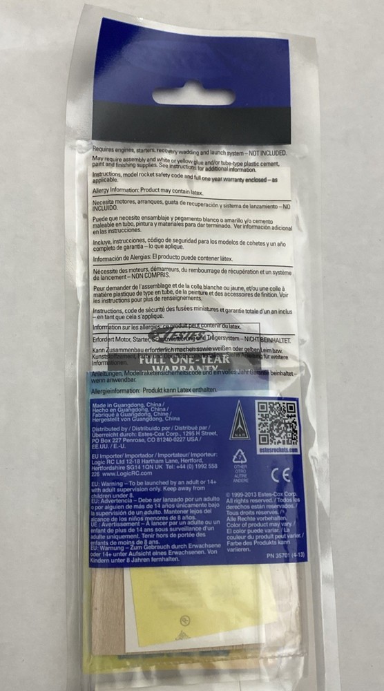 ESTES 1345 MOSQUITO MODEL ROCKET SKILL LEVEL 1 NIP