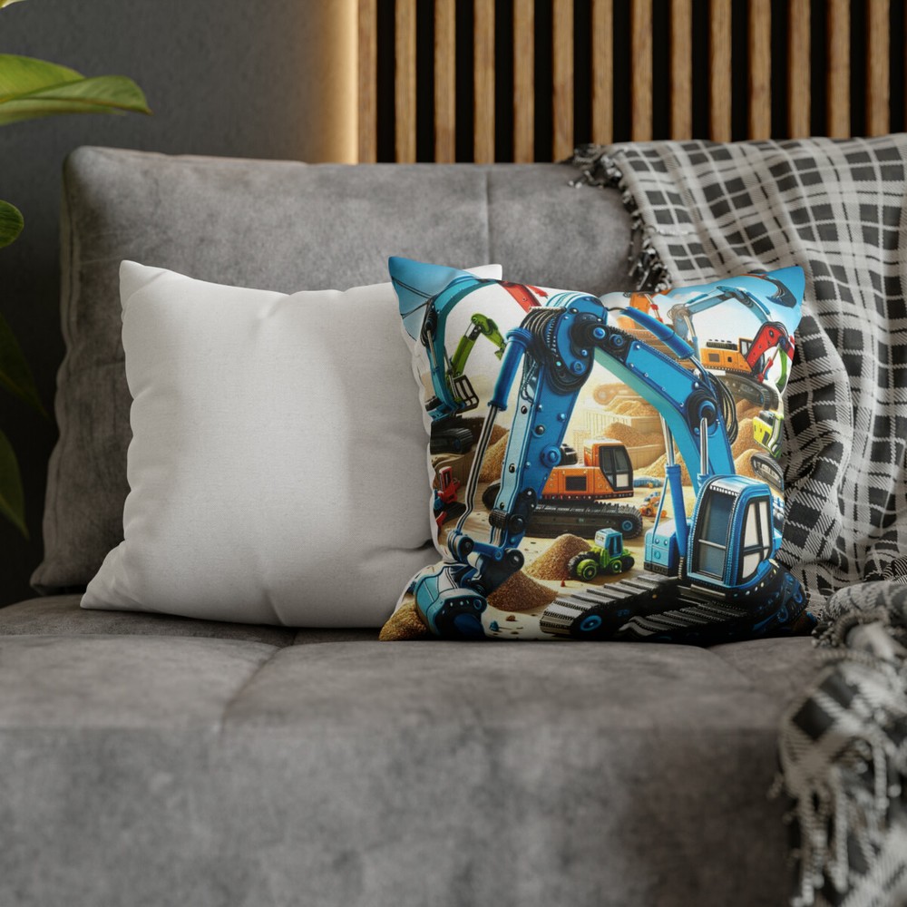 Excavator Spun Polyester Square Pillow Case