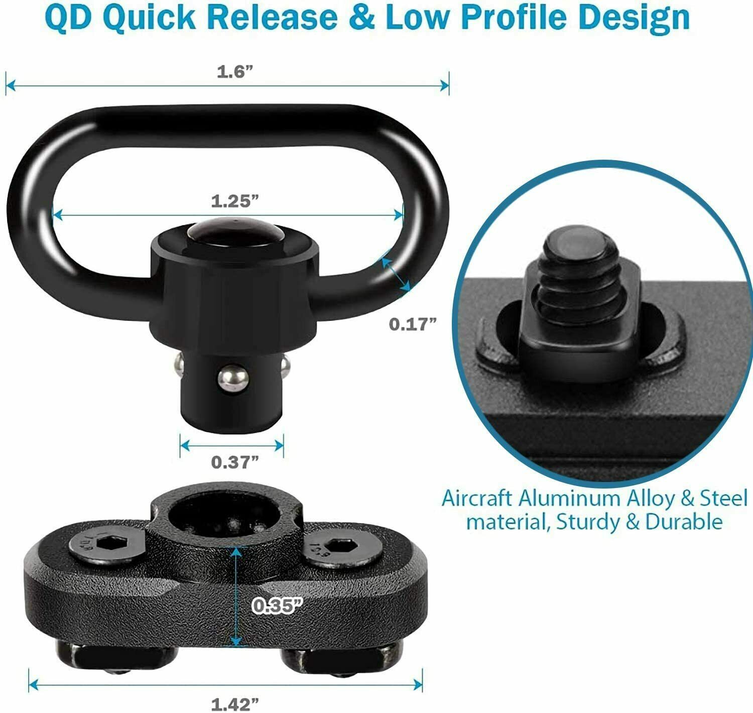 Tactical 2 Point Sling Adjustable Gun Rifle Strap M LOK QD Sling Swivels Mount