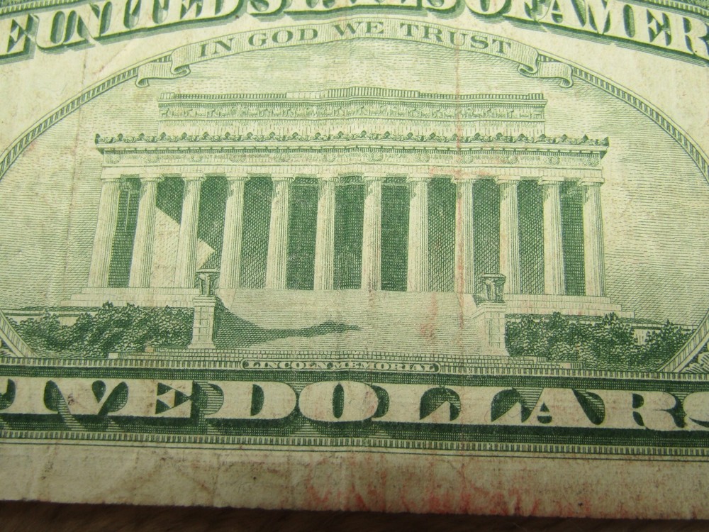 1963 $5 bill offcut with printing error