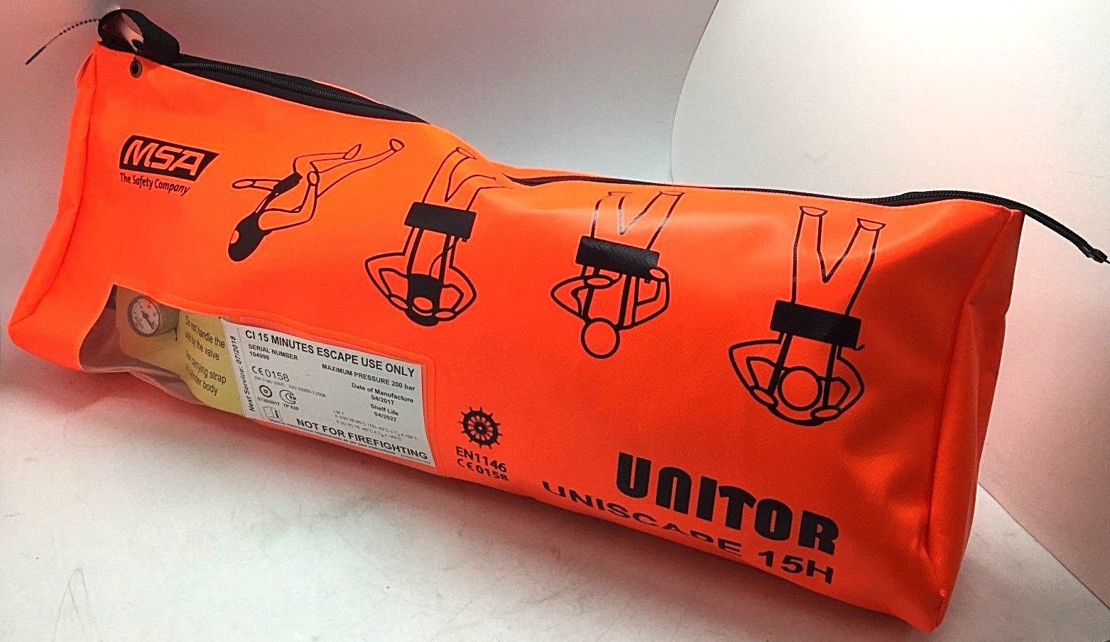 Unitor Uniscape 15H EEBD MSA Emergency Escape Breathing Device Tank Mask 104999