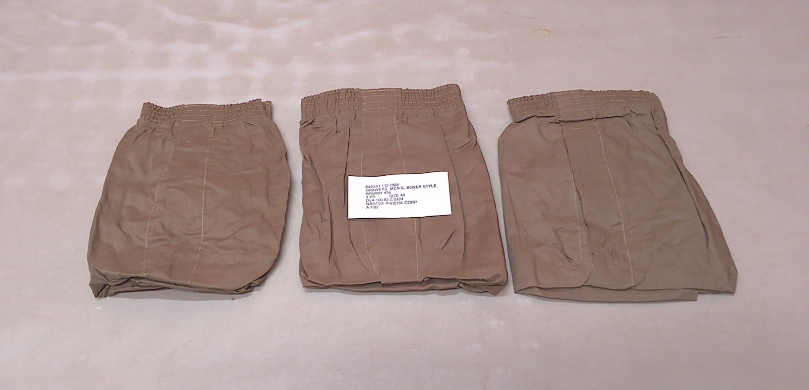 3 Pack of Vintage 80s Era USGI Brown Cotton Boxer Briefs Drawers Size 40 X-Large