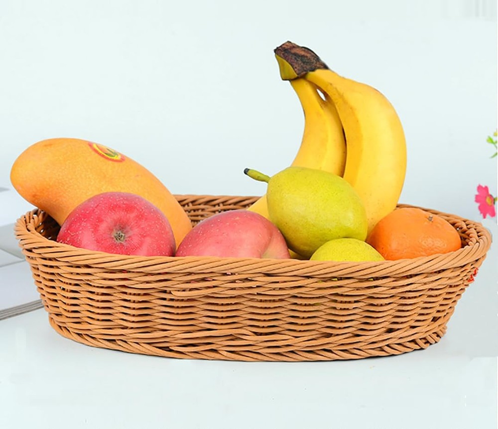 Woven Breads Baskets, Oval Small Fruit Baskets Stackable Plastic Wicker Baske...