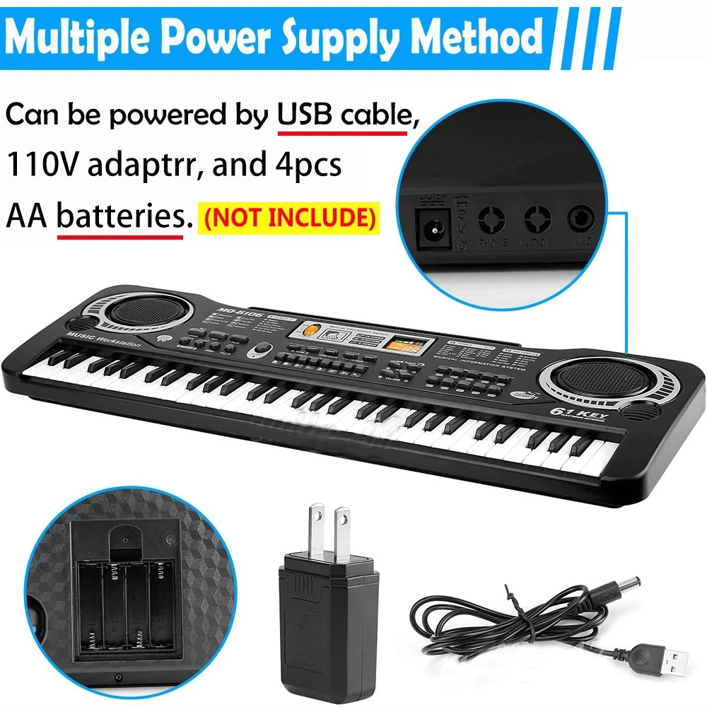 61 Key Electric Digital Piano Keyboard 200 Tones w/ Microphone Gift for Beginner
