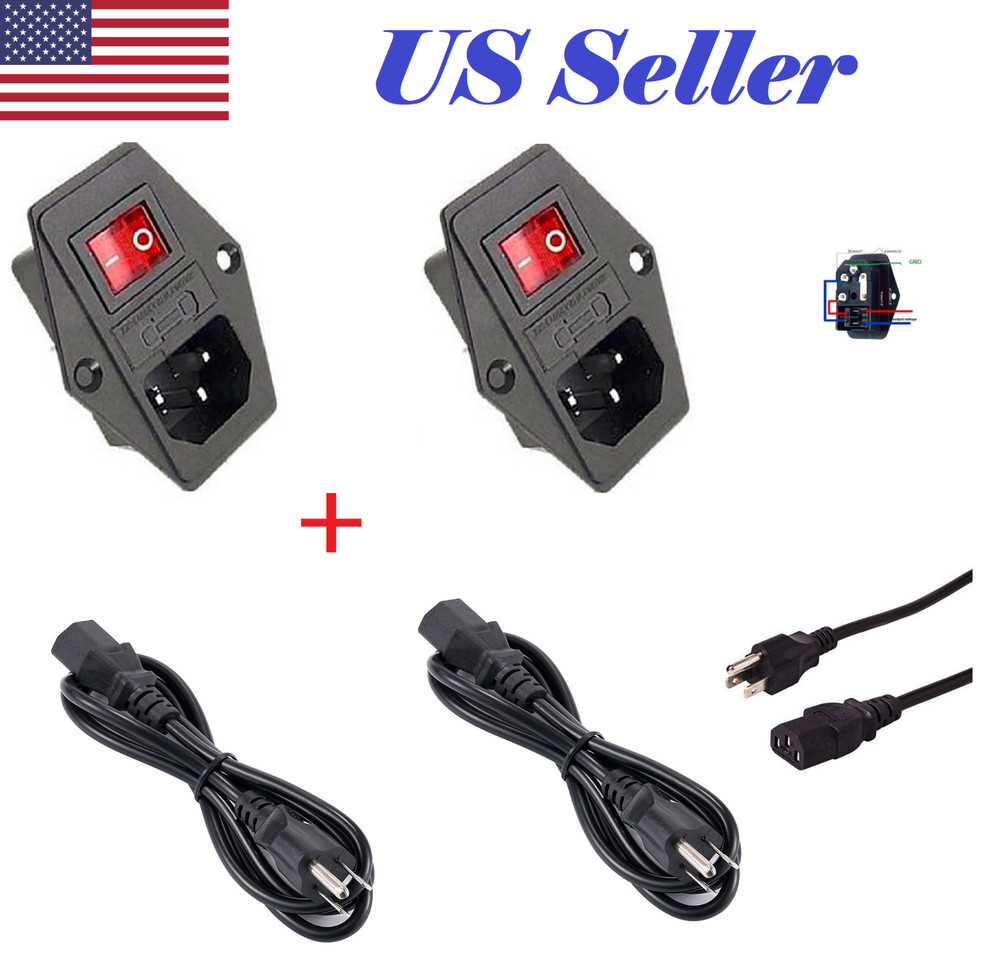 2X Power Socket Panel mount 10A 120V Inlet Module Plug IEC320 +2X1.2m Power Cord