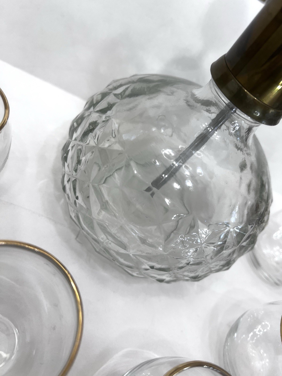 Vintage Park Sherman Liquor Dispenser Set with Brass Pump and 6 Gold Rim Glasses