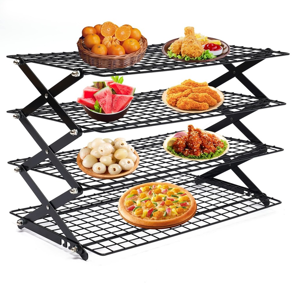 4-Tier Collapsible Cooling Rack, Adjustable Stackable Roasting Cooking Drying...