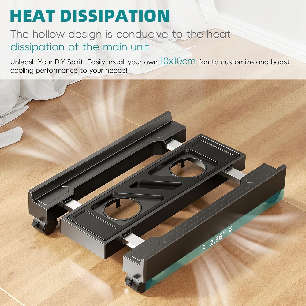 CABTE Adjustable Computer Tower Stand, Mobile CPU Stand with 4 Black Standard