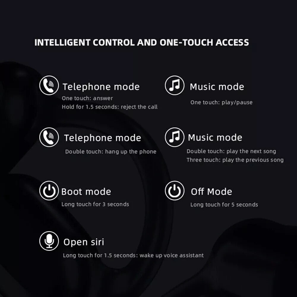 True Wireless Bone Conduction Headphones Bluetooth 5.4 Wireless Headset Earbuds