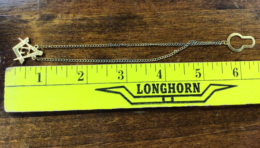 Masonic Gold Tone Square & Compasses Button Chain Pin Mason Freemason