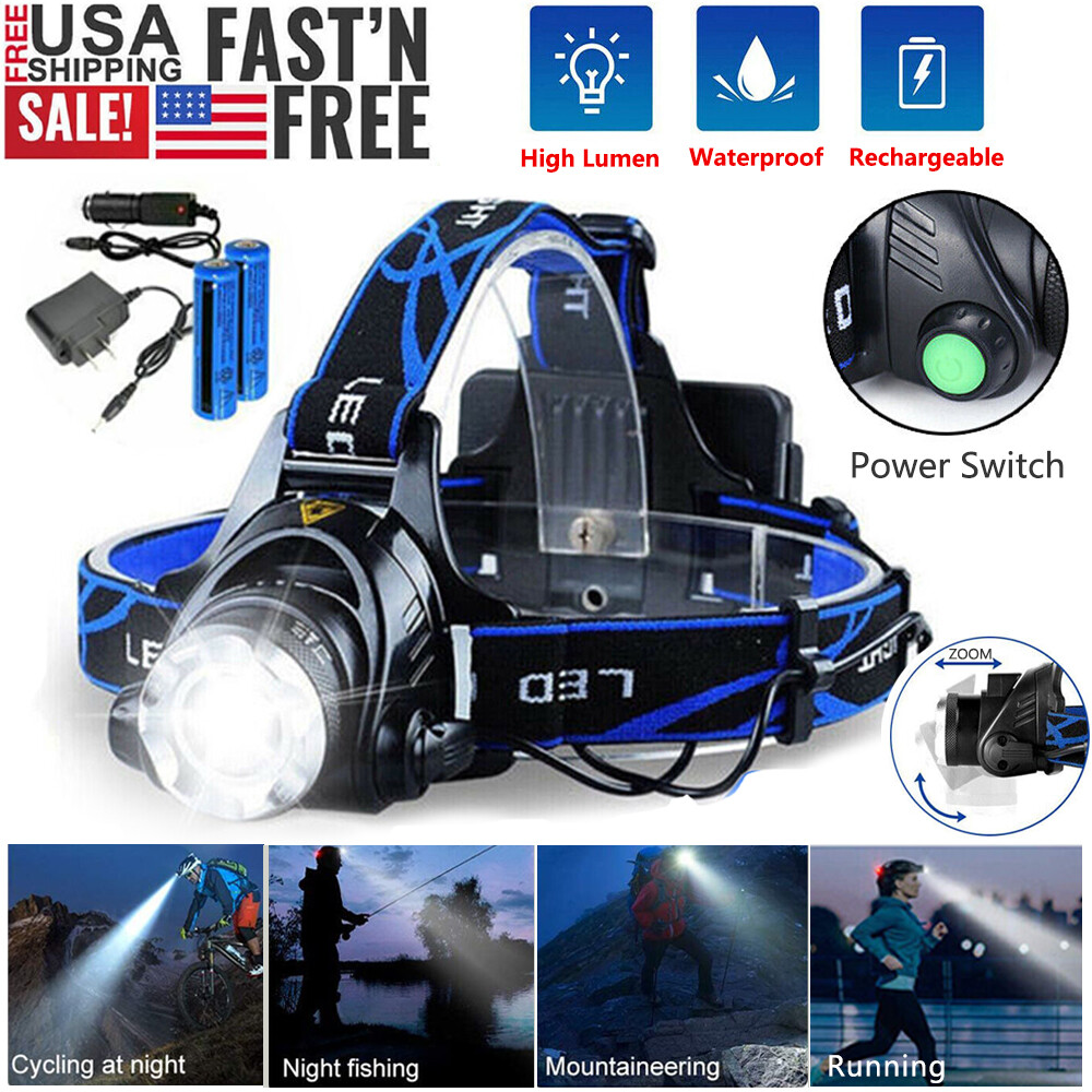 Powerful Tactical Waterproofing designLED Headlamp Rechargeable Camping US