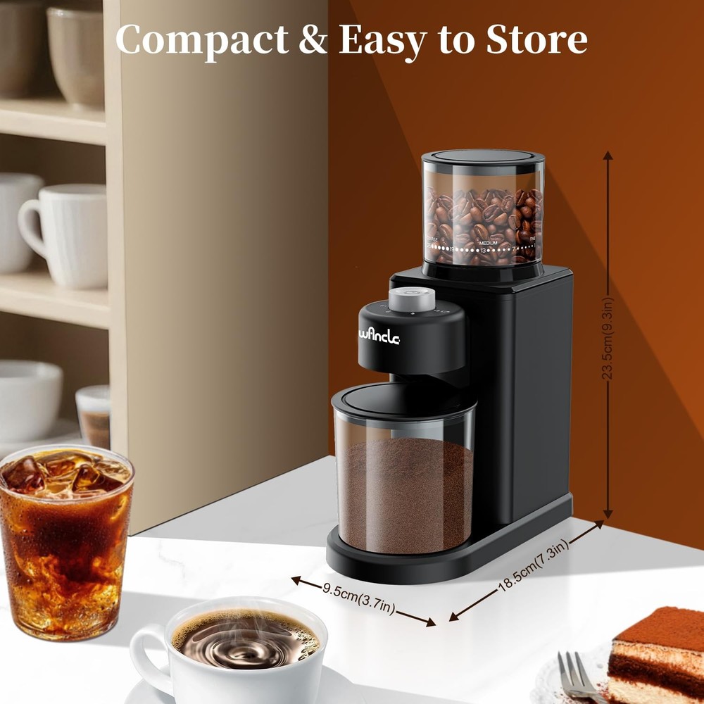 Conical Burr Coffee Grinder - 200W Compact Automatic Coffee Bean Grinder with...