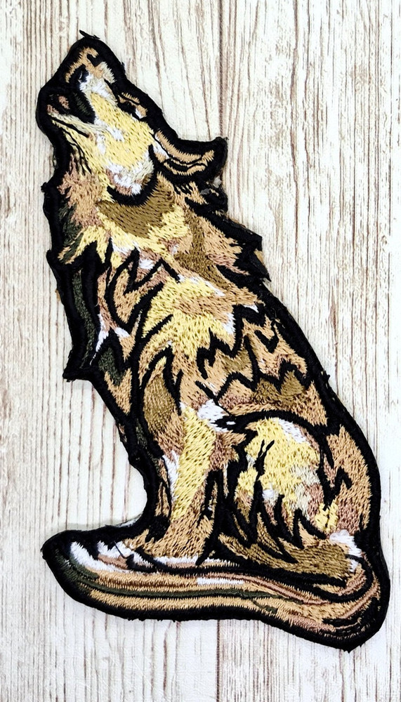Howling Wolf Sitting Iron On Embroidered Patch 2 1/2"x 4 1/2"