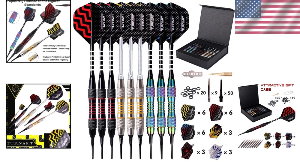 Professional Soft Tip Darts Set - 18g 9 Pcs with Accessories