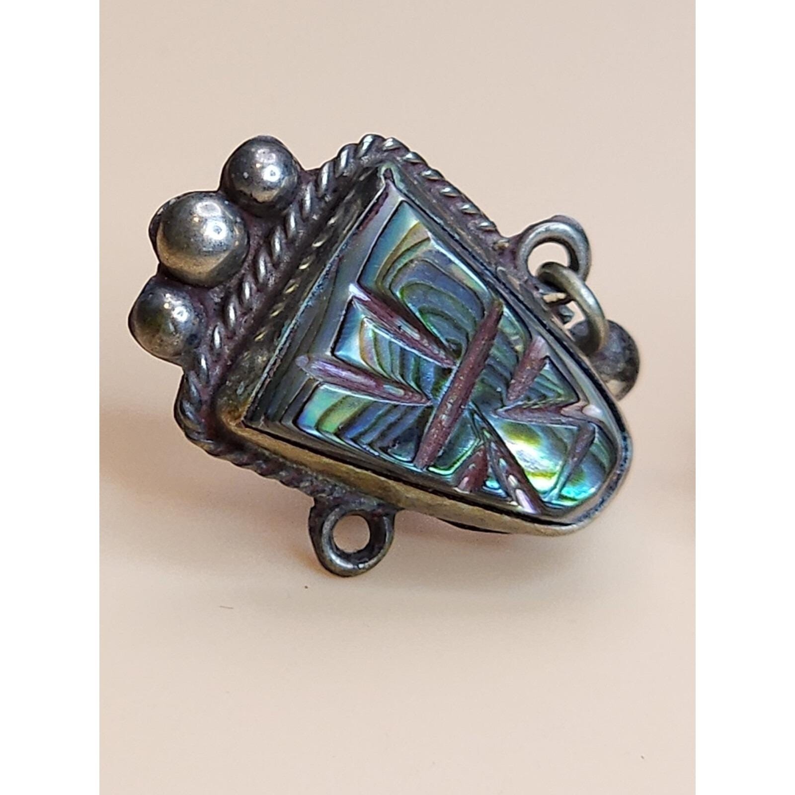 70 Yr Old TAXCO MEXICO Sterling Silver Abolone Bracelet & Earrings Set 61.66 Gr.