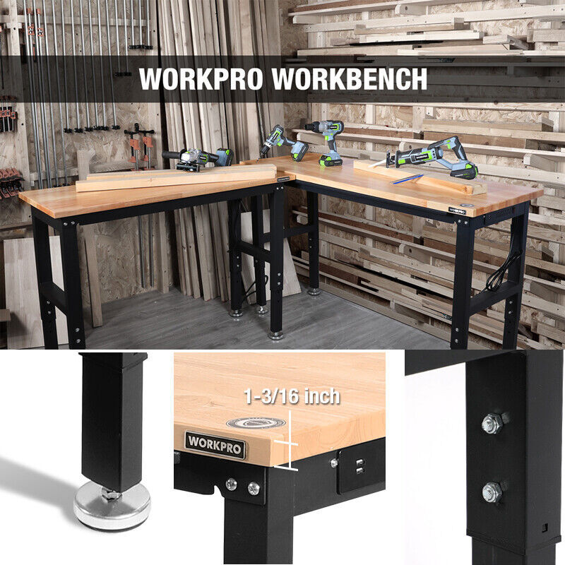 WORKPRO 48" Adjustable Workbench HeavyDuty Rubber Wood Work Table Multi-Function
