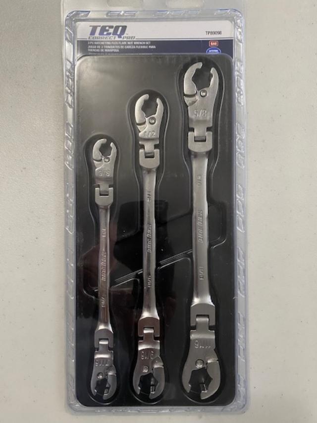 TEQ 89098 3-PC SAE RATCHETING FLEX FLARE NUT WRENCH SET