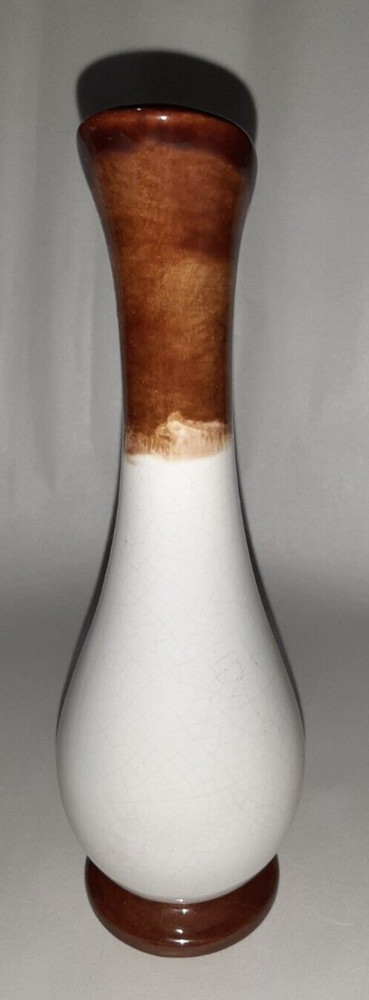 pottery pitcher white and brown drip spout 10"