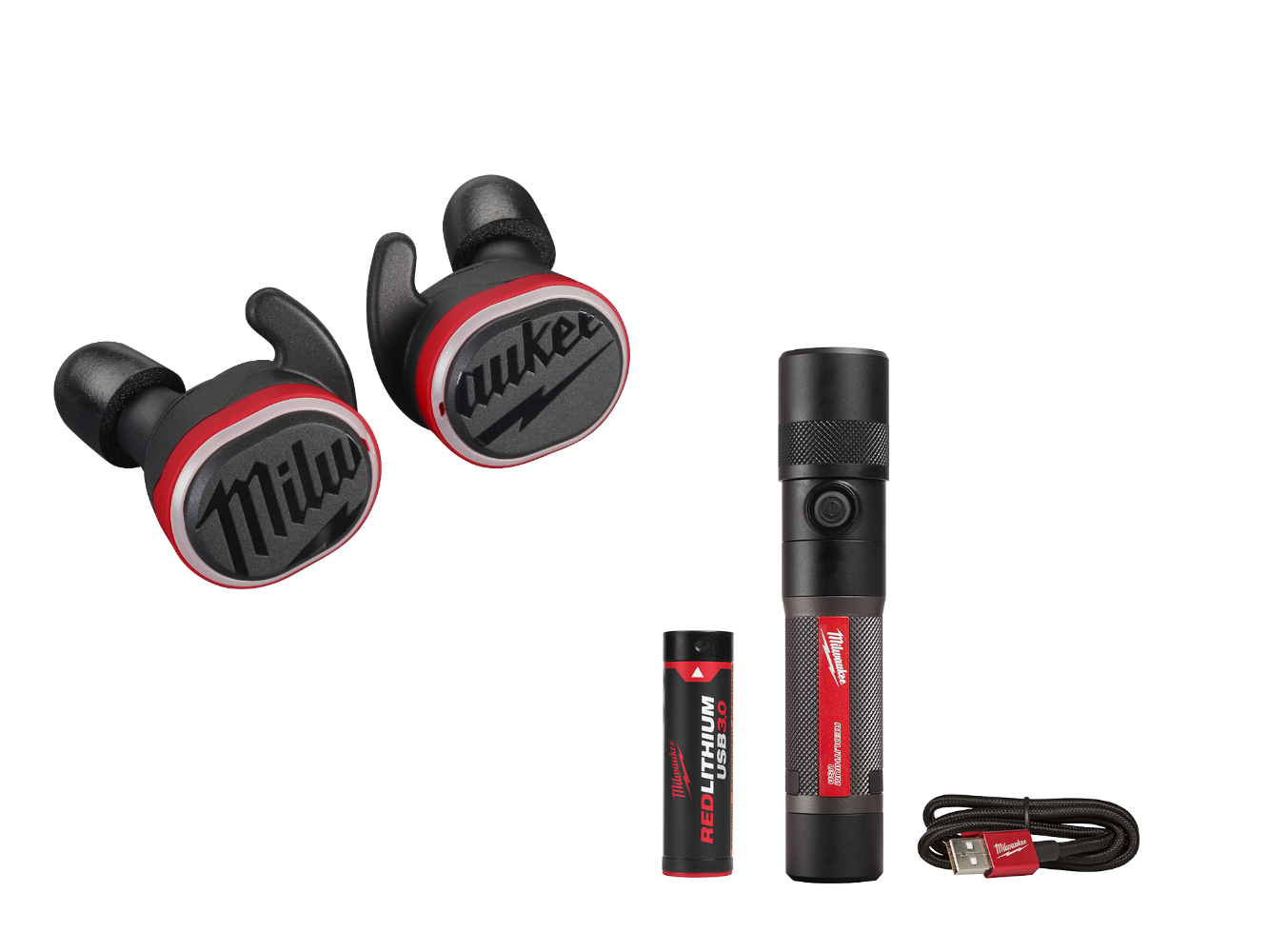 Milwaukee 2191-21FL USB Cordless Jobsite Ear Buds w/ 1100L Flashlight