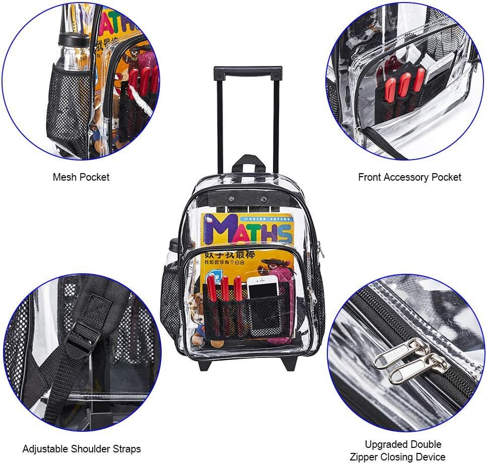Clearworld Rolling Clear Backpack, Heavy Duty Cold-Resistant Security Black