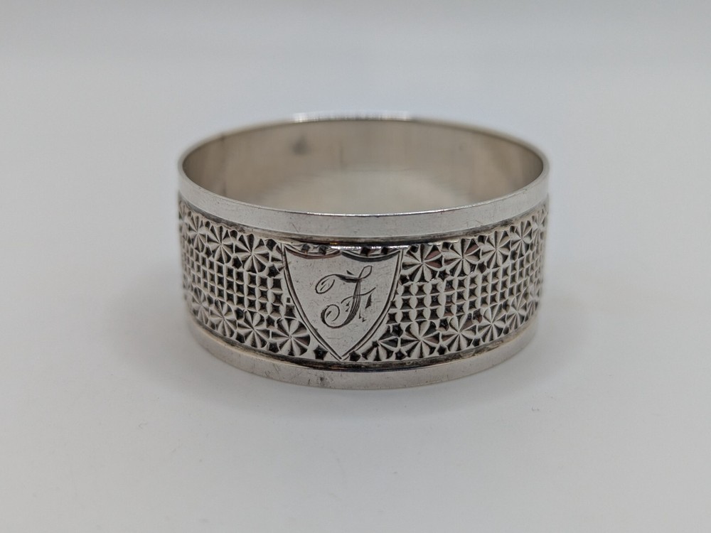 Antique English Sterling Silver Napkin Ring "F" initial engraving, dated 1901