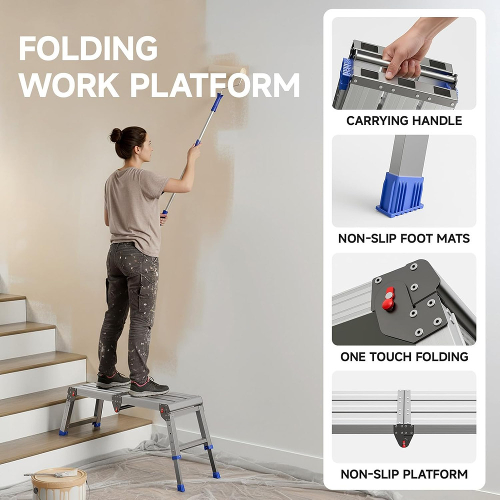 Heavy-Duty Lightweight Adjustable Folding Work Platform - 500 Lbs Capacity