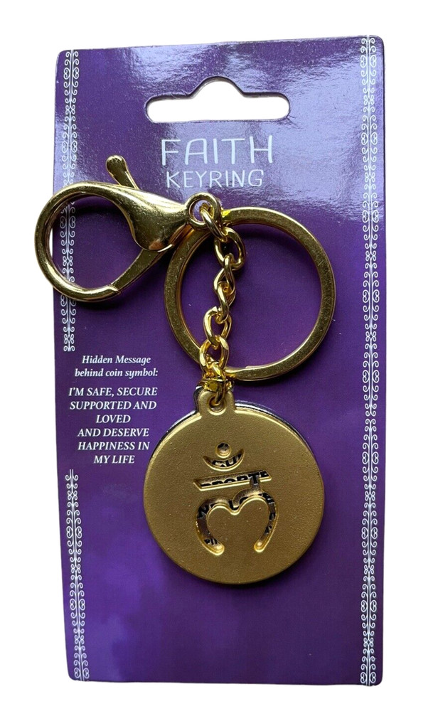Faith Keychain Key Ring w/ Saying Inside - Gold & Silver - Root Chakra