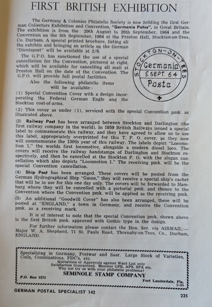 German Postal Specialist Sept 1964 German Zeps Era I872 Eagle Issues