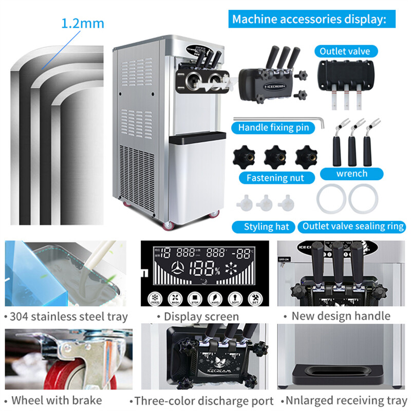 Commercial Electric Ice Cream Maker Soft Ice Cream Machine 25-30L/H 3 Flavors