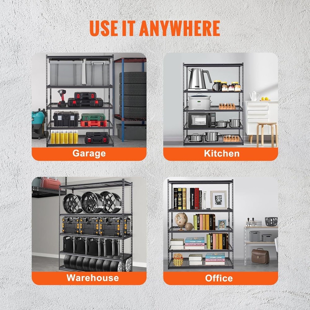 Storage Shelving Unit Garage Storage Rack 5-Tier Adjustable 2000LBS Load Bearing