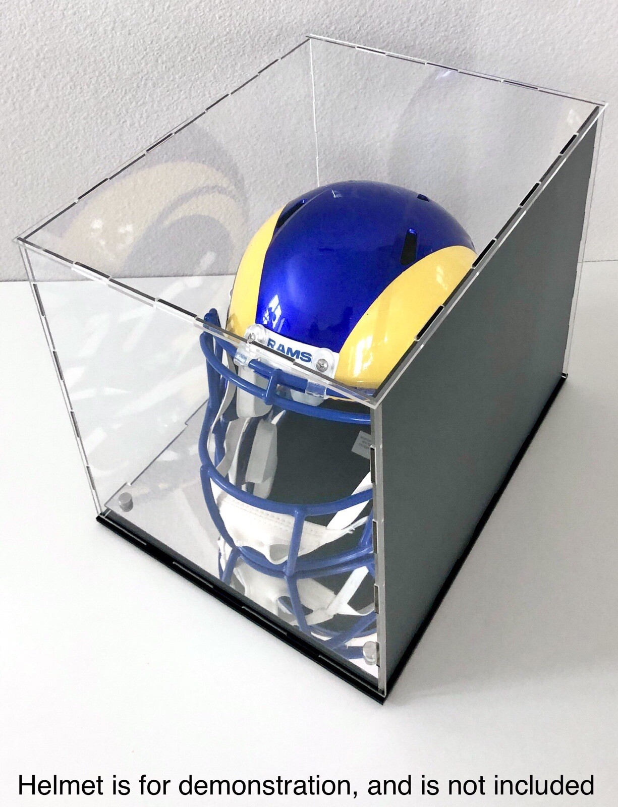 Full Size Acrylic Football Helmet Display Case with Back Mirror & Mirror Base